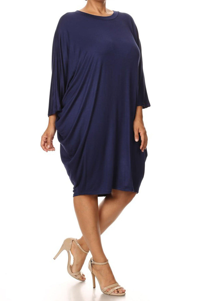 Women's Plus Size Casual Loose Fit Dolman Sleeve Midi Dress FashionJOA