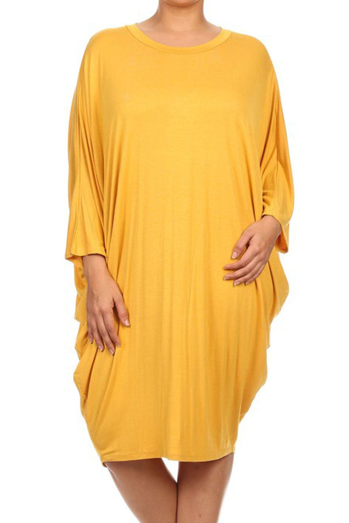 Women's Plus Size Casual Loose Fit Dolman Sleeve Midi Dress FashionJOA