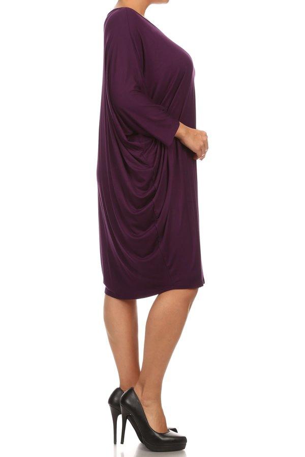 Women's Plus Size Casual Loose Fit Dolman Sleeve Midi Dress FashionJOA