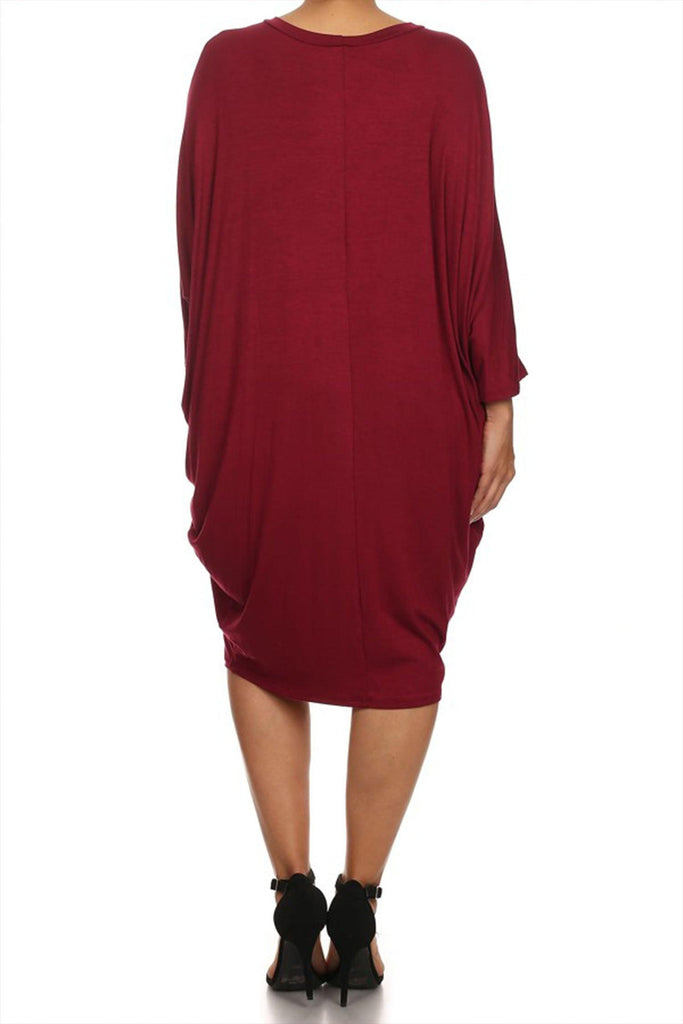 Women's Plus Size Casual Loose Fit Dolman Sleeve Midi Dress FashionJOA