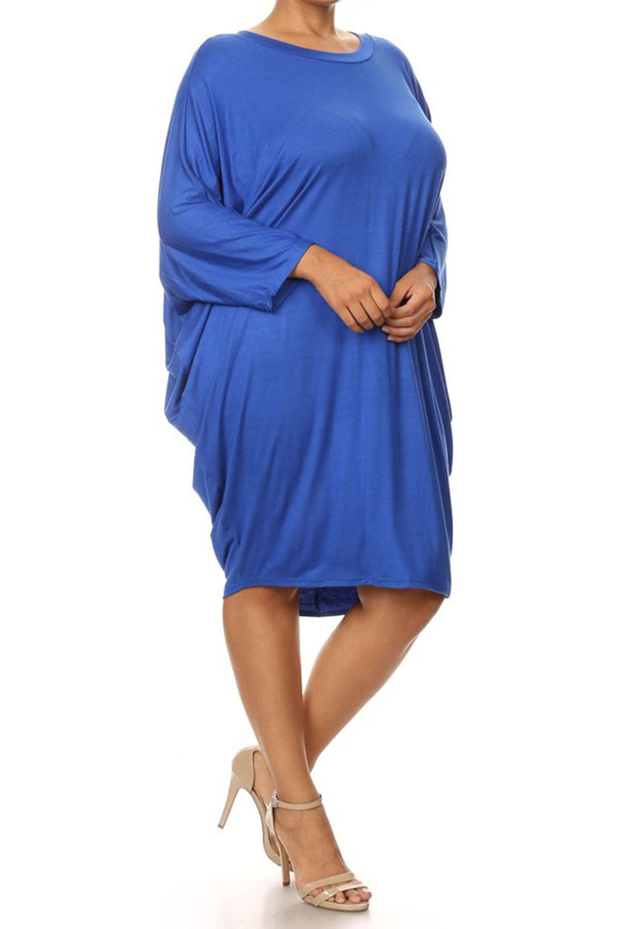 Women's Plus Size Casual Loose Fit Dolman Sleeve Midi Dress FashionJOA