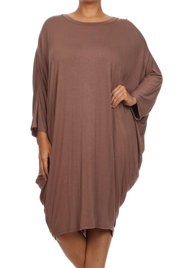 Women's Plus Size Casual Loose Fit Dolman Sleeve Midi Dress FashionJOA