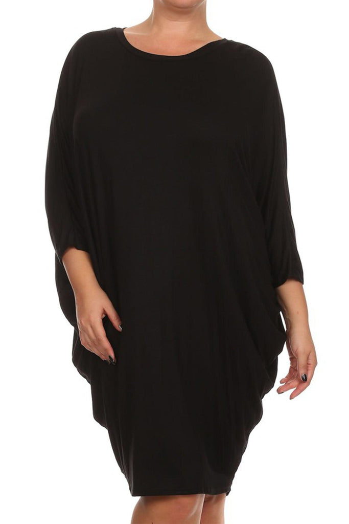 Women's Plus Size Casual Loose Fit Dolman Sleeve Midi Dress FashionJOA