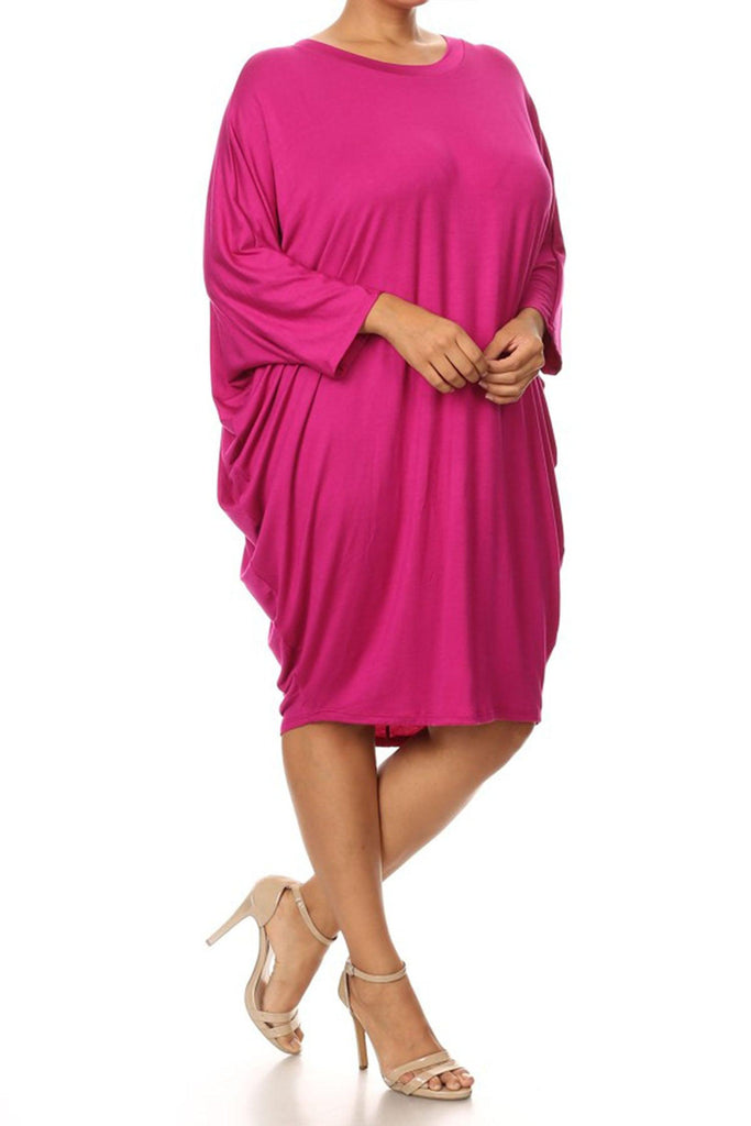 Women's Plus Size Casual Loose Fit Dolman Sleeve Midi Dress FashionJOA