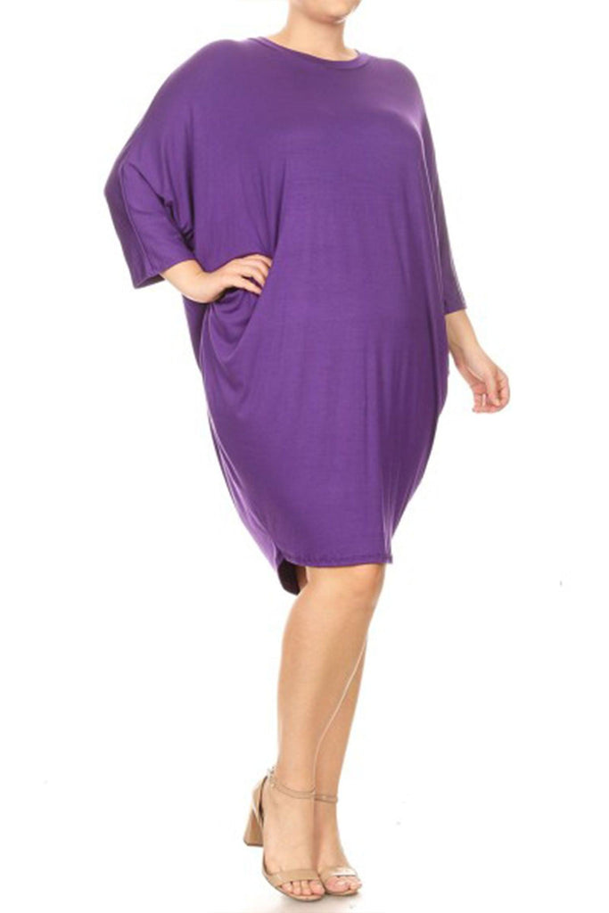 Women's Plus Size Casual Loose Fit Dolman Sleeve Midi Dress FashionJOA