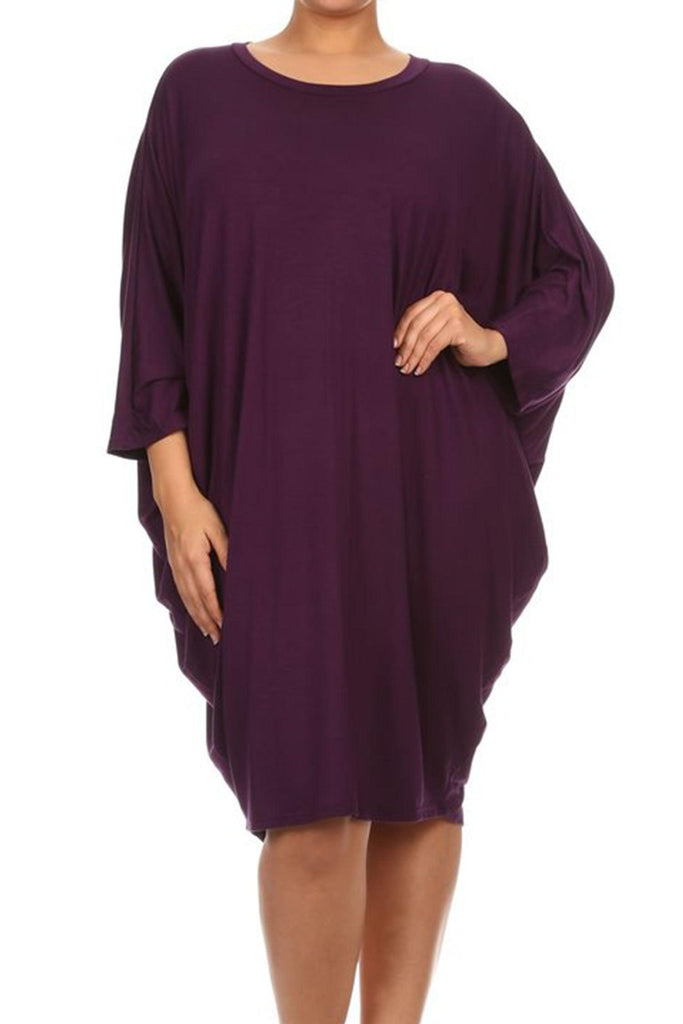 Women's Plus Size Casual Loose Fit Dolman Sleeve Midi Dress FashionJOA