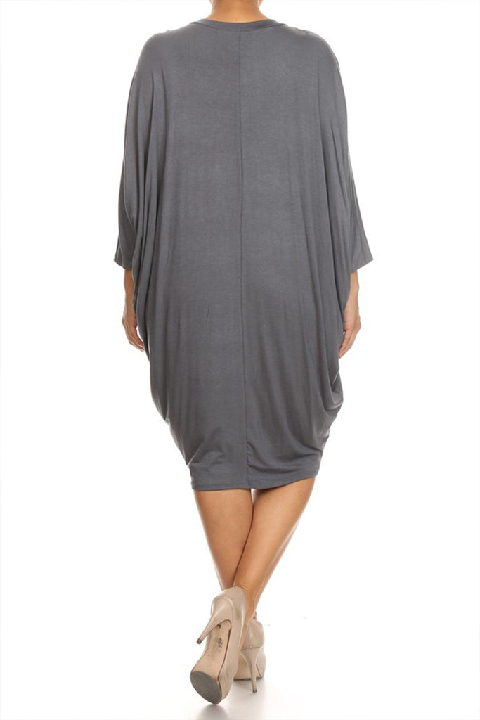 Women's Plus Size Casual Loose Fit Dolman Sleeve Midi Dress FashionJOA