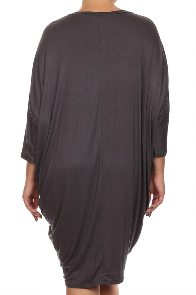 Women's Plus Size Casual Loose Fit Dolman Sleeve Midi Dress FashionJOA