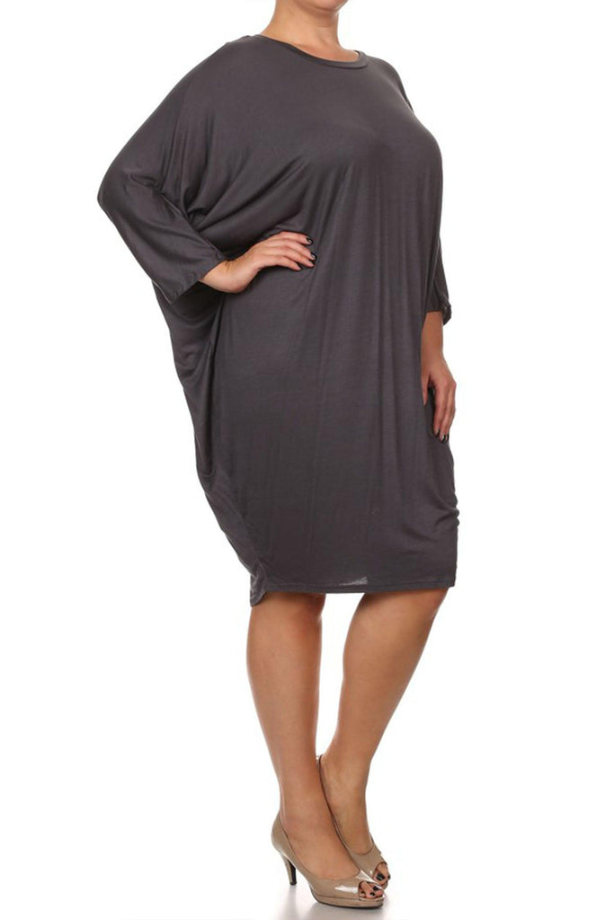 Women's Plus Size Casual Loose Fit Dolman Sleeve Midi Dress FashionJOA