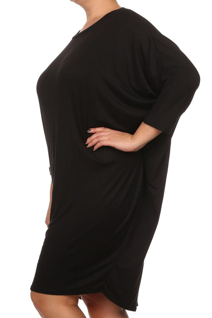 Women's Plus Size Casual Loose Fit Dolman Sleeve Midi Dress FashionJOA