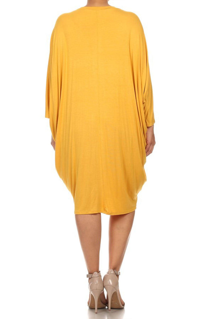 Women's Plus Size Casual Loose Fit Dolman Sleeve Midi Dress FashionJOA