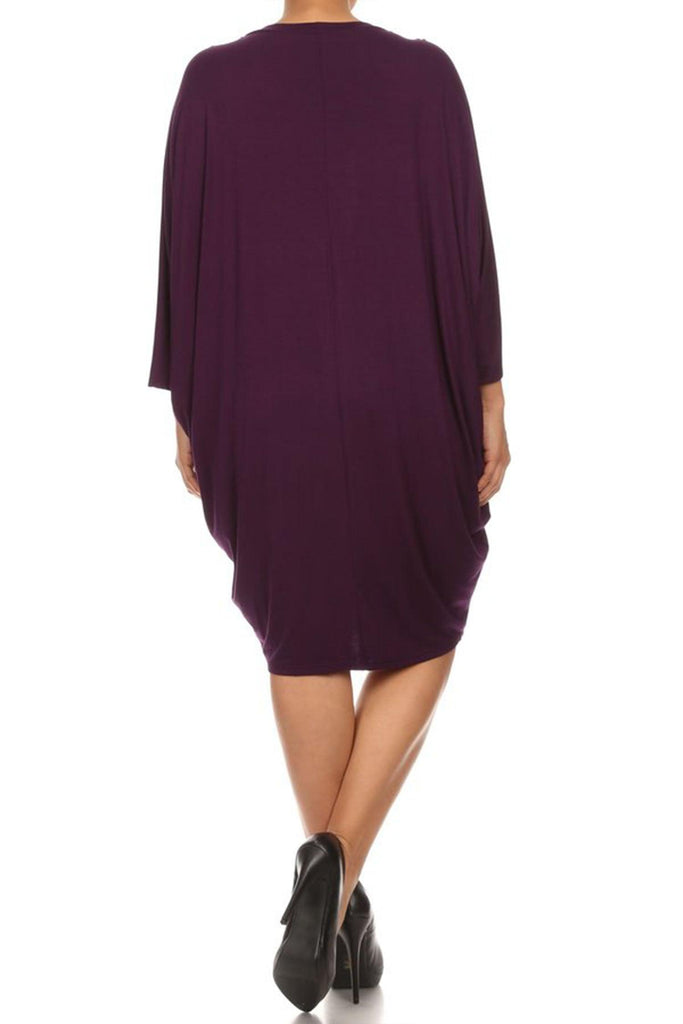 Women's Plus Size Casual Loose Fit Dolman Sleeve Midi Dress FashionJOA