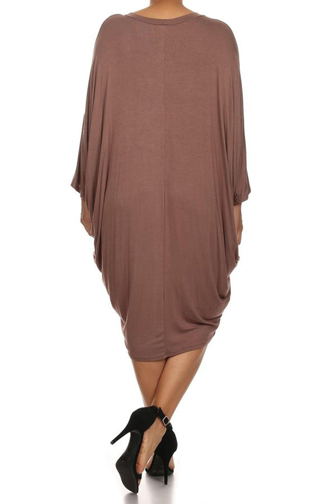 Women's Plus Size Casual Loose Fit Dolman Sleeve Midi Dress FashionJOA