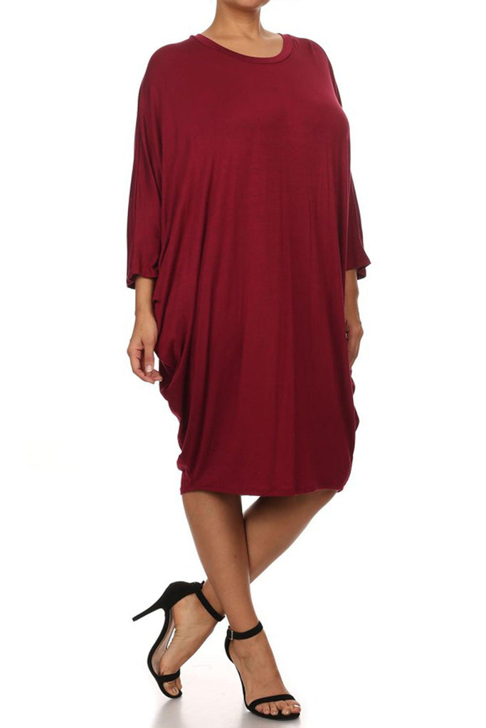 Women's Plus Size Casual Loose Fit Dolman Sleeve Midi Dress FashionJOA