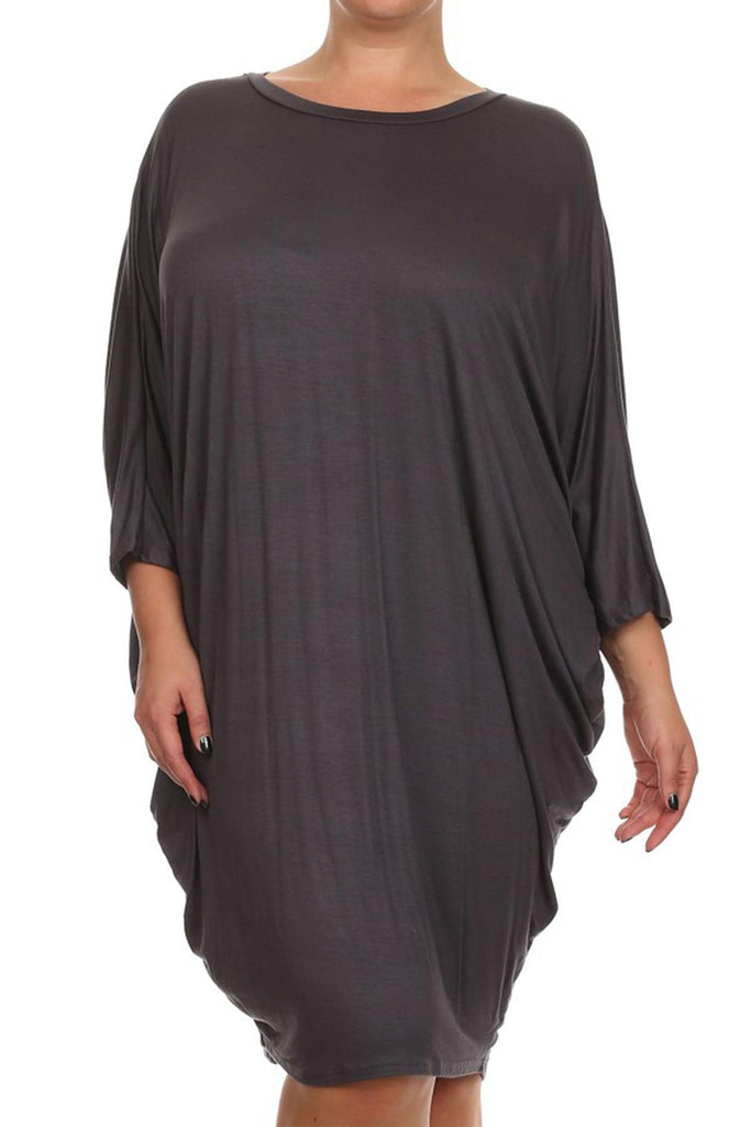 Women's Plus Size Casual Loose Fit Dolman Sleeve Midi Dress FashionJOA