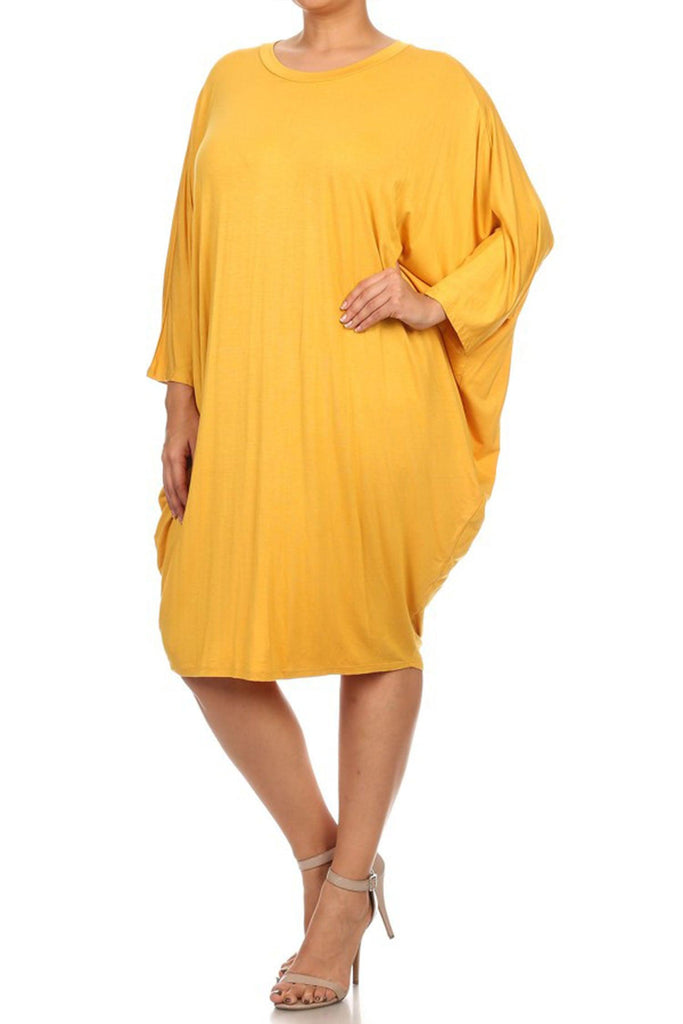 Women's Plus Size Casual Loose Fit Dolman Sleeve Midi Dress FashionJOA