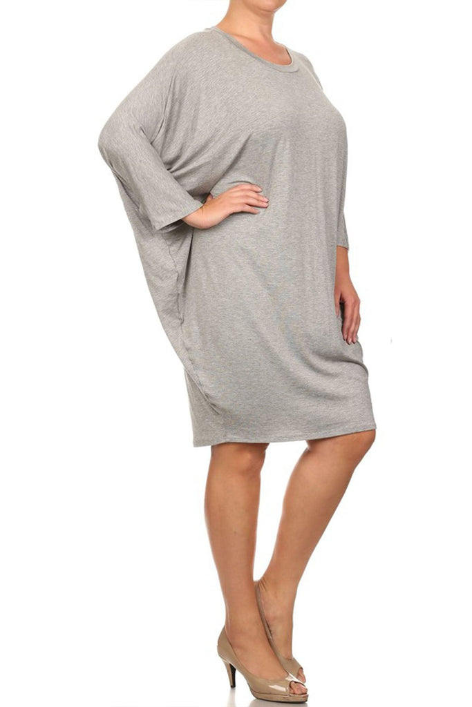 Women's Plus Size Casual Loose Fit Dolman Sleeve Midi Dress FashionJOA