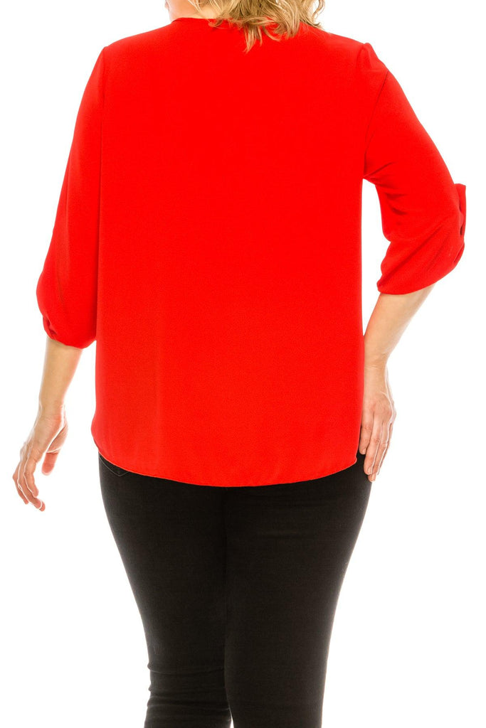 Women's Plus Size Casual Round Neck Loose Fit Roll Tab 3/4 Sleeve Shirt Blouse Tops FashionJOA