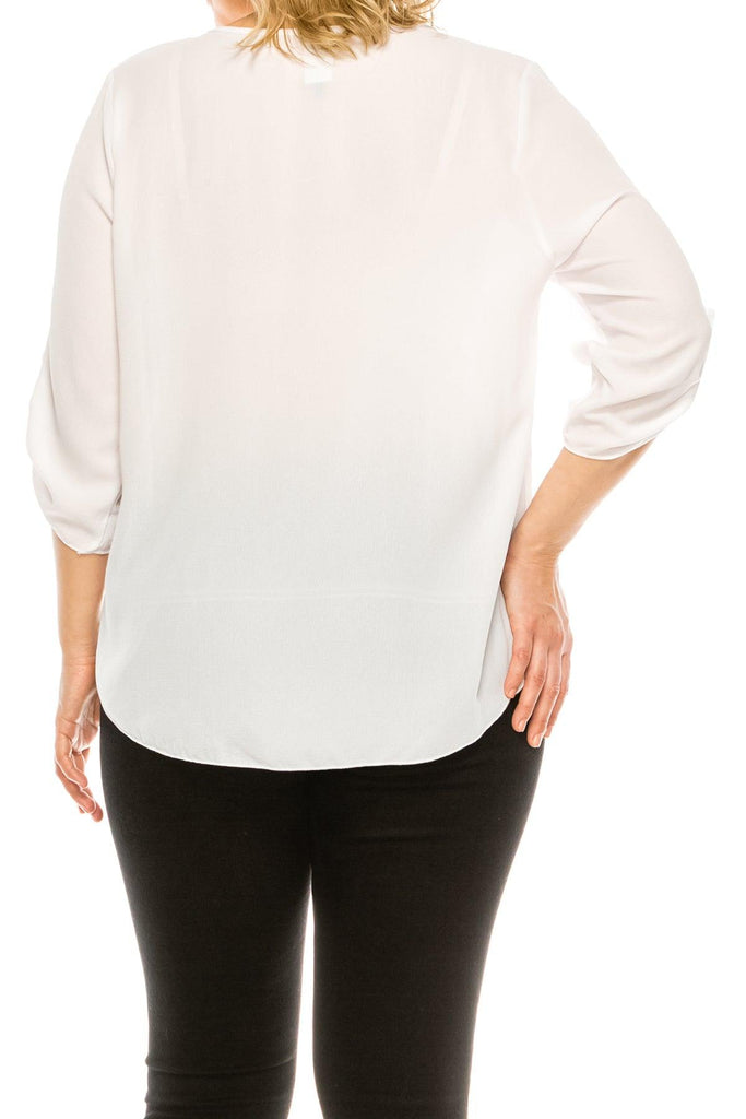 Women's Plus Size Casual Round Neck Loose Fit Roll Tab 3/4 Sleeve Shirt Blouse Tops FashionJOA