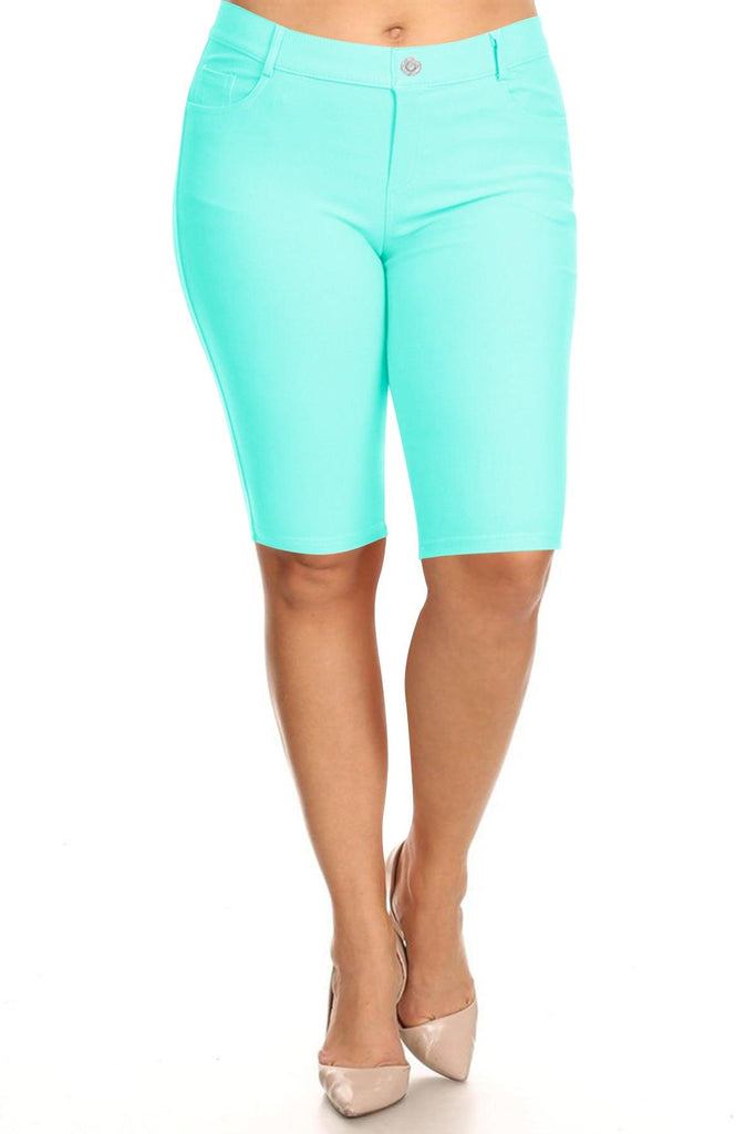 Women's Plus Size Casual Stretch Comfy Pockets Solid Bermuda Shorts Pants FashionJOA