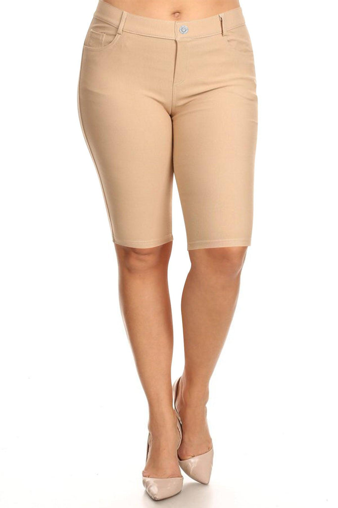 Women's Plus Size Casual Stretch Comfy Pockets Solid Bermuda Shorts Pants FashionJOA