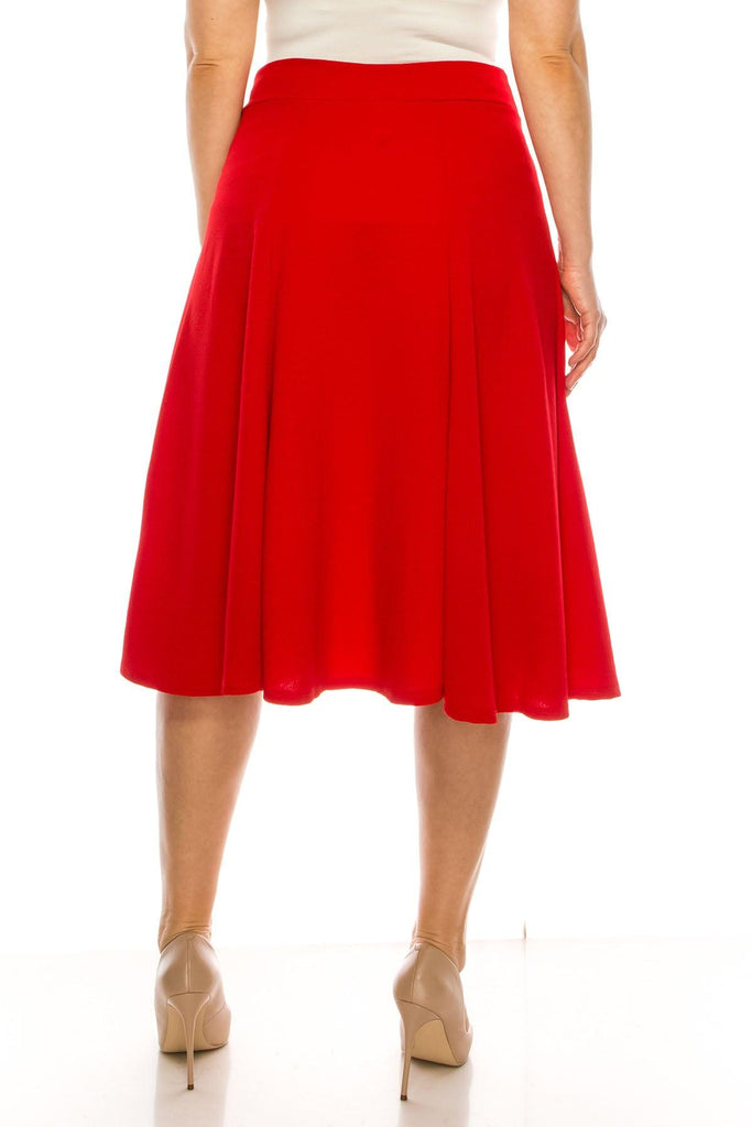 Women's Plus Size Classic Solid Flared Lightweight Midi A-line Skirt FashionJOA