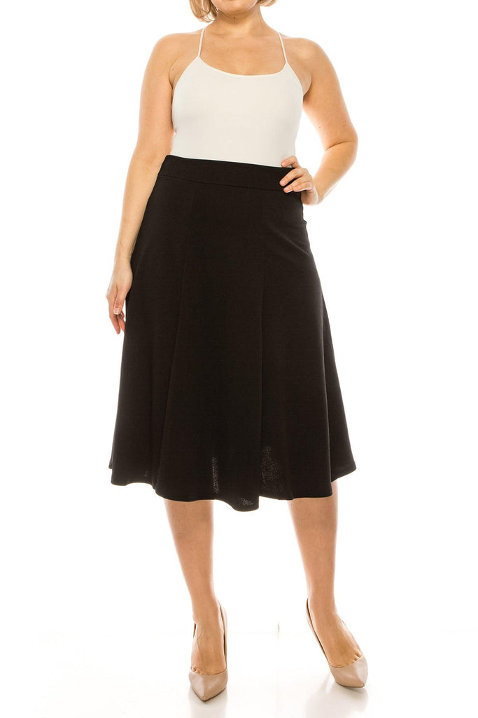 Women's Plus Size Classic Solid Flared Lightweight Midi A-line Skirt FashionJOA