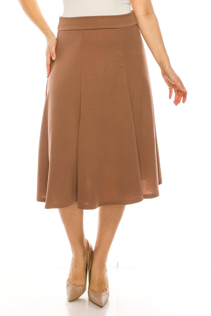 Women's Plus Size Classic Solid Flared Lightweight Midi A-line Skirt FashionJOA