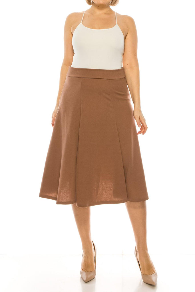 Women's Plus Size Classic Solid Flared Lightweight Midi A-line Skirt FashionJOA