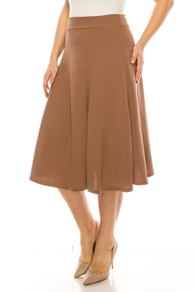 Women's Plus Size Classic Solid Flared Lightweight Midi A-line Skirt FashionJOA