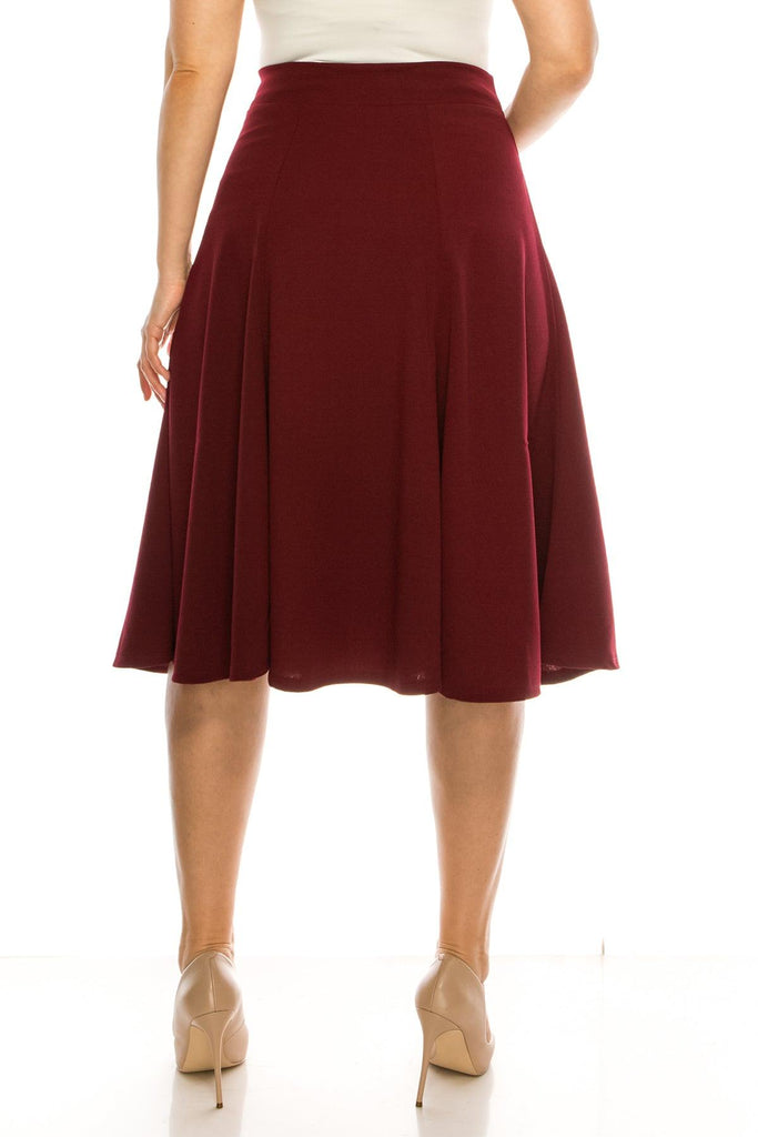 Women's Plus Size Classic Solid Flared Lightweight Midi A-line Skirt FashionJOA