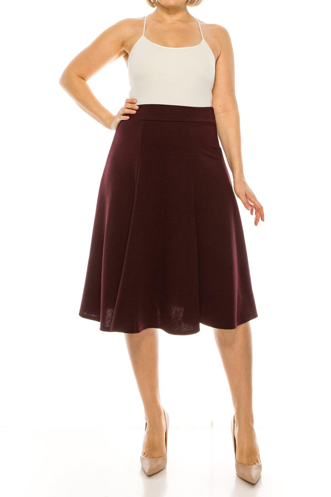 Women's Plus Size Classic Solid Flared Lightweight Midi A-line Skirt FashionJOA