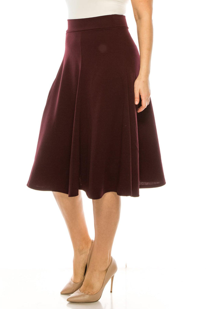 Women's Plus Size Classic Solid Flared Lightweight Midi A-line Skirt FashionJOA