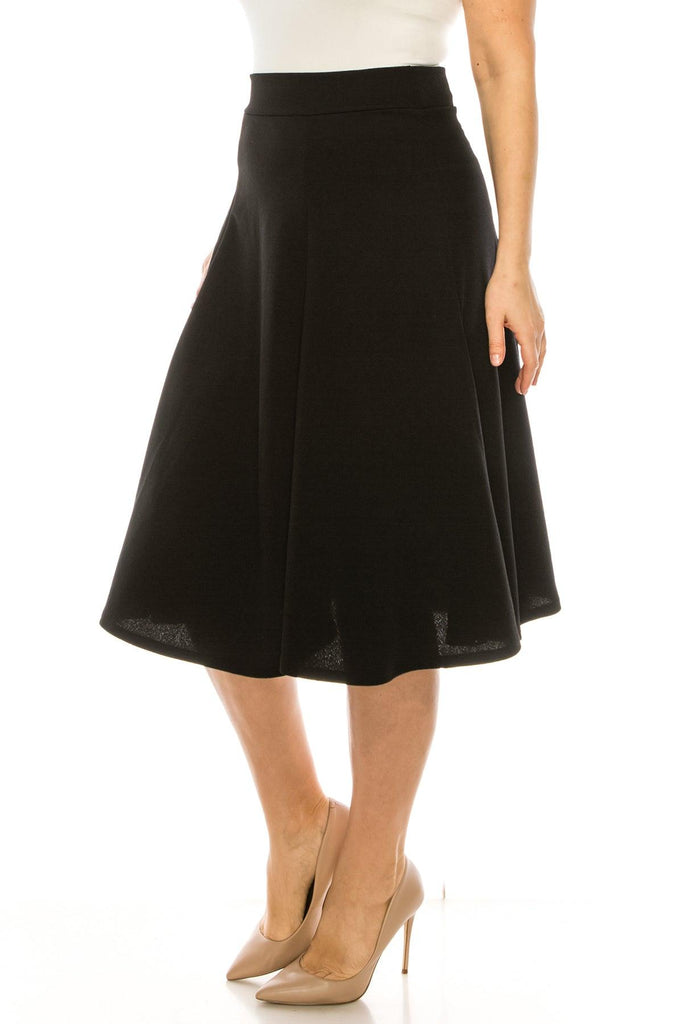 Women's Plus Size Classic Solid Flared Lightweight Midi A-line Skirt FashionJOA