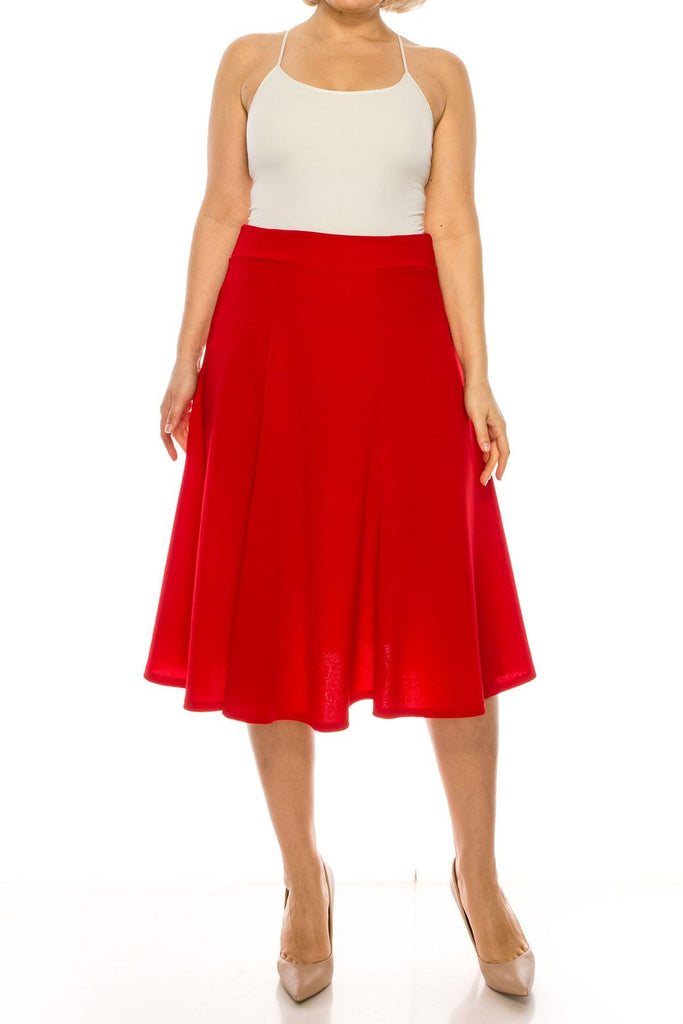 Women's Plus Size Classic Solid Flared Lightweight Midi A-line Skirt FashionJOA