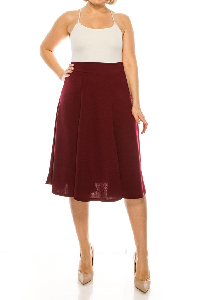 Women's Plus Size Classic Solid Flared Lightweight Midi A-line Skirt FashionJOA