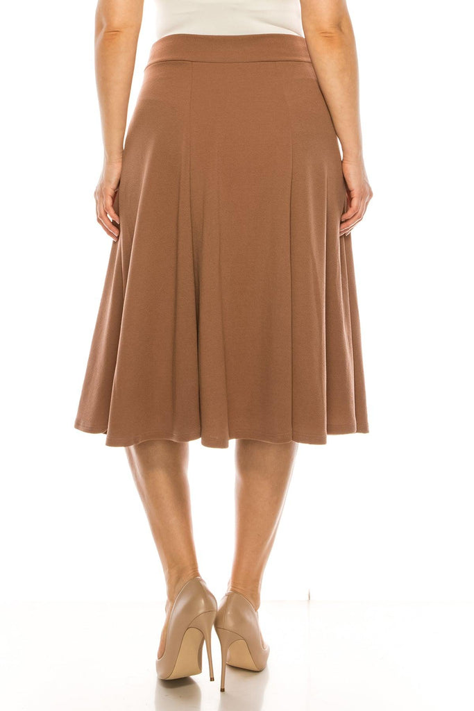 Women's Plus Size Classic Solid Flared Lightweight Midi A-line Skirt FashionJOA