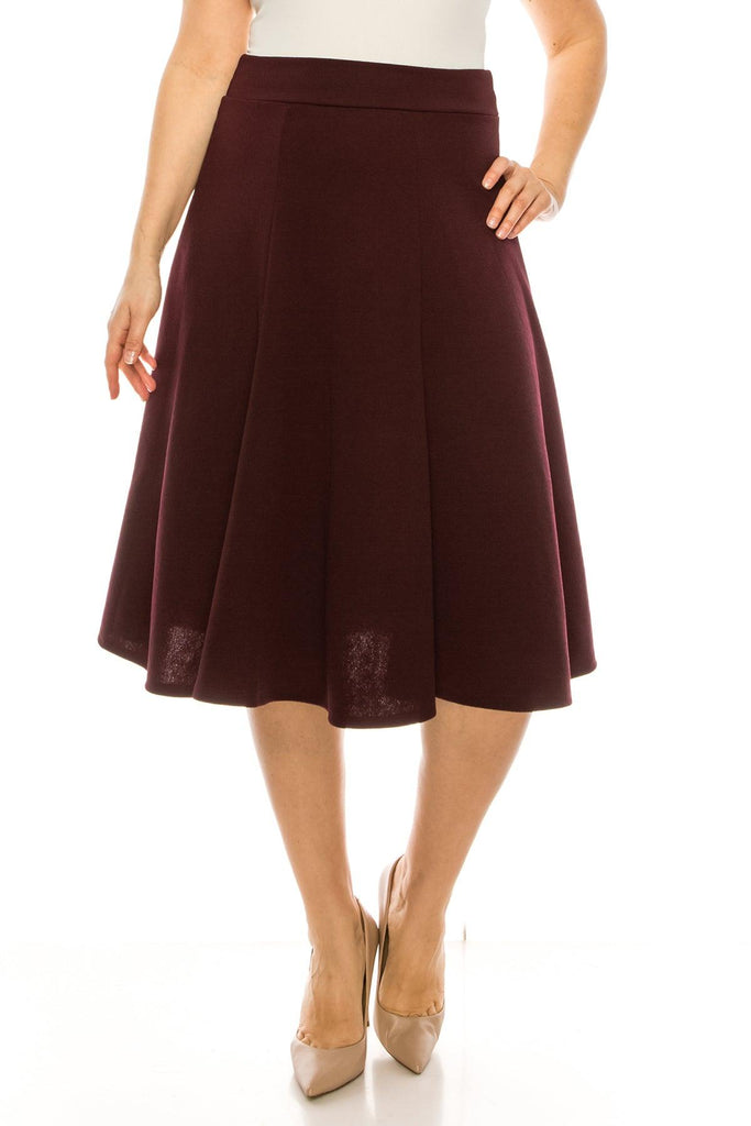 Women's Plus Size Classic Solid Flared Lightweight Midi A-line Skirt FashionJOA