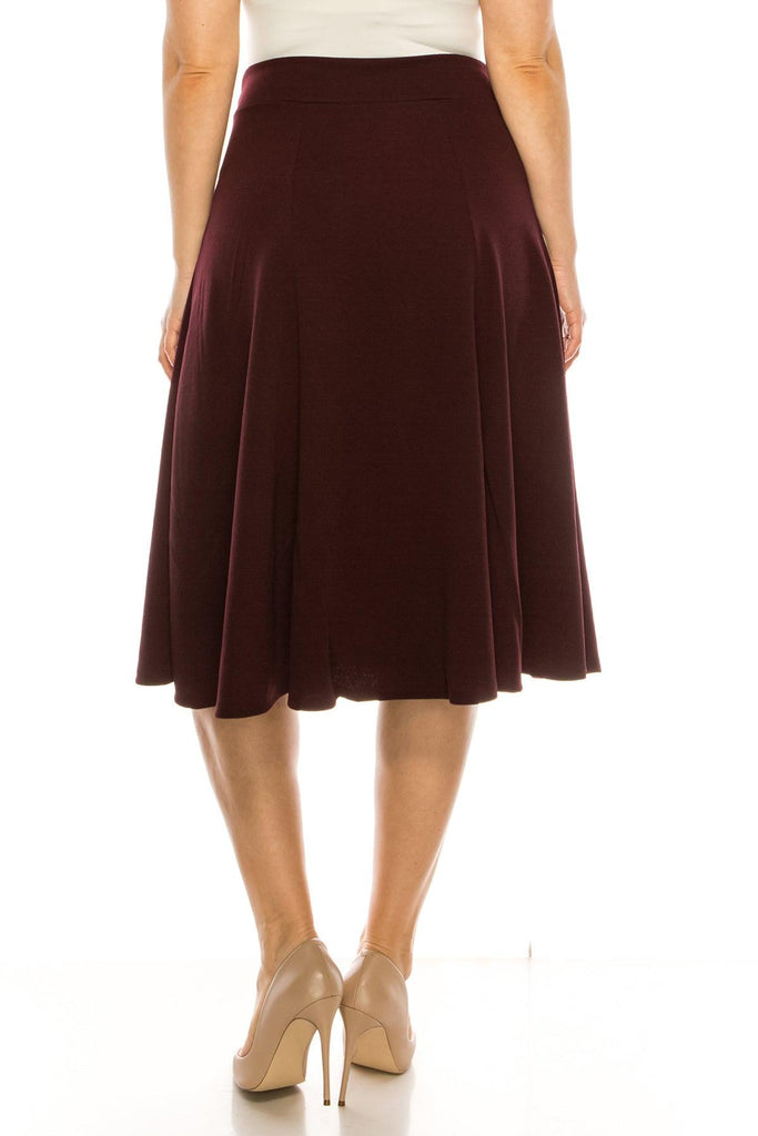 Women's Plus Size Classic Solid Flared Lightweight Midi A-line Skirt FashionJOA