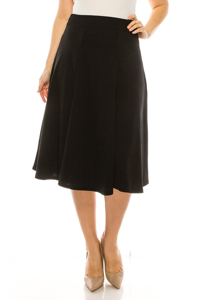 Women's Plus Size Classic Solid Flared Lightweight Midi A-line Skirt FashionJOA