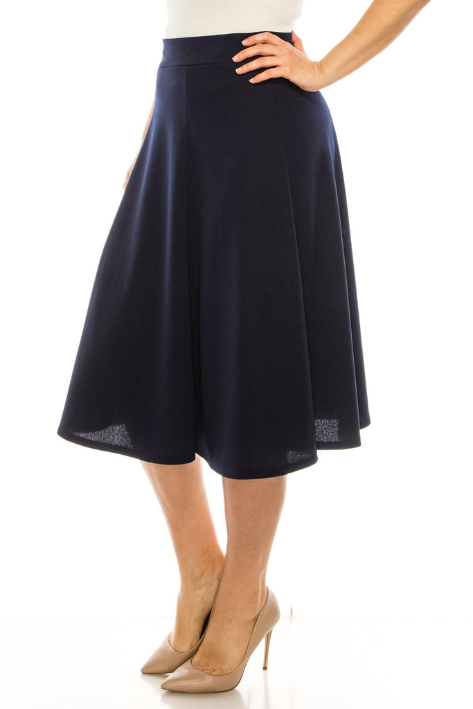 Women's Plus Size Classic Solid Flared Lightweight Midi A-line Skirt FashionJOA