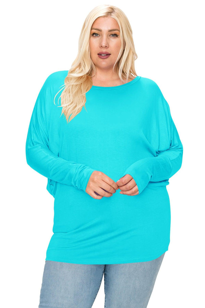 Women's Plus Size Dolman Long Sleeve Solid Loose Fit Tunic Top FashionJOA