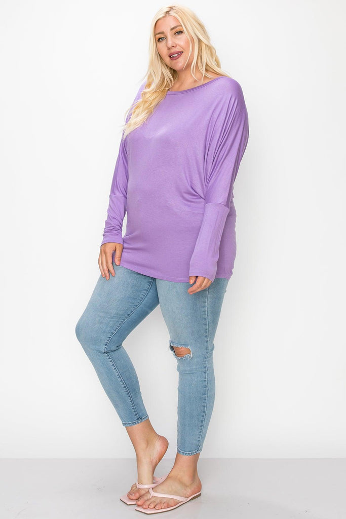 Women's Plus Size Dolman Long Sleeve Solid Loose Fit Tunic Top FashionJOA