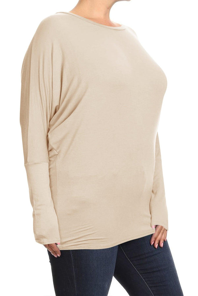 Women's Plus Size Dolman Long Sleeve Solid Loose Fit Tunic Top FashionJOA