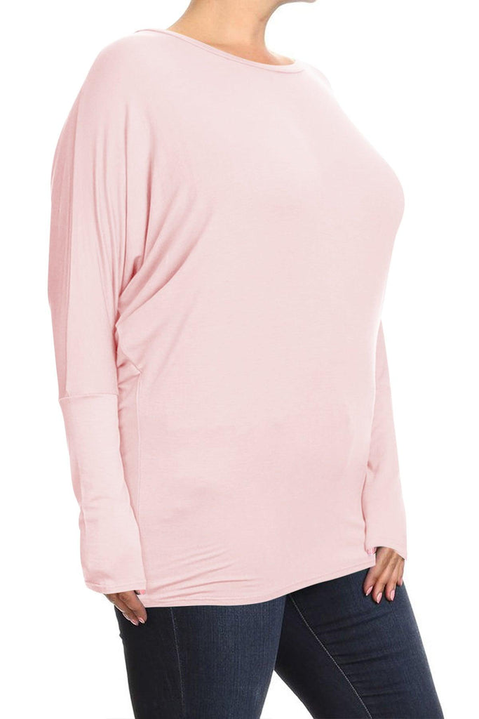 Women's Plus Size Dolman Long Sleeve Solid Loose Fit Tunic Top FashionJOA