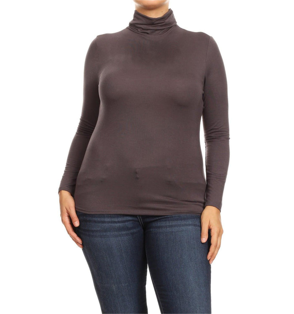 Women's Plus Size Fitted Long Sleeve Solid Turtleneck Sweater (Pack of 2) FashionJOA