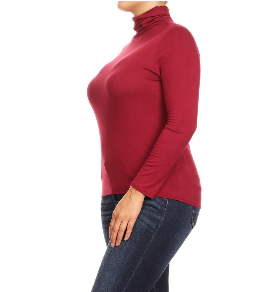 Women's Plus Size Fitted Long Sleeve Solid Turtleneck Sweater (Pack of 2) FashionJOA