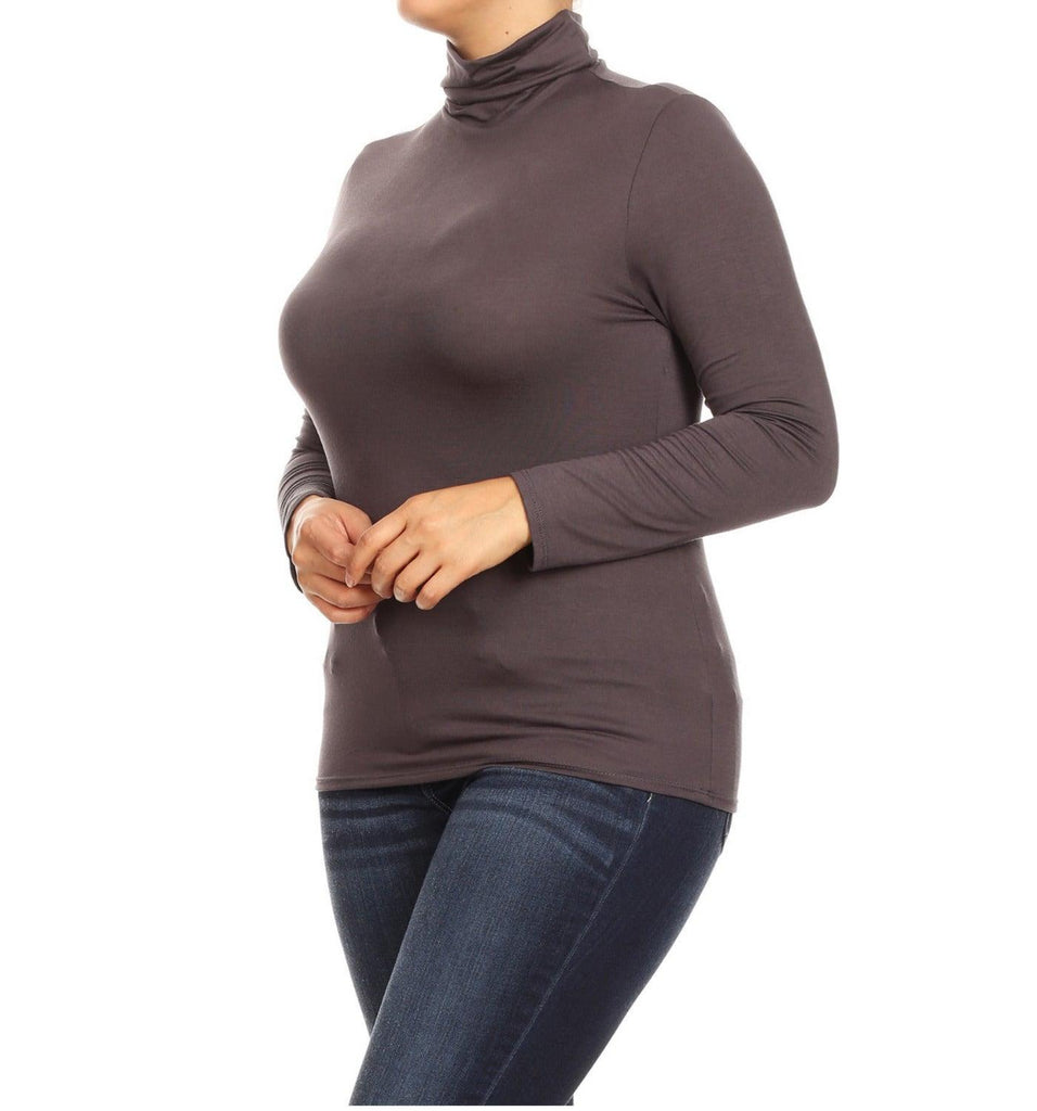 Women's Plus Size Fitted Long Sleeve Solid Turtleneck Sweater (Pack of 2) FashionJOA