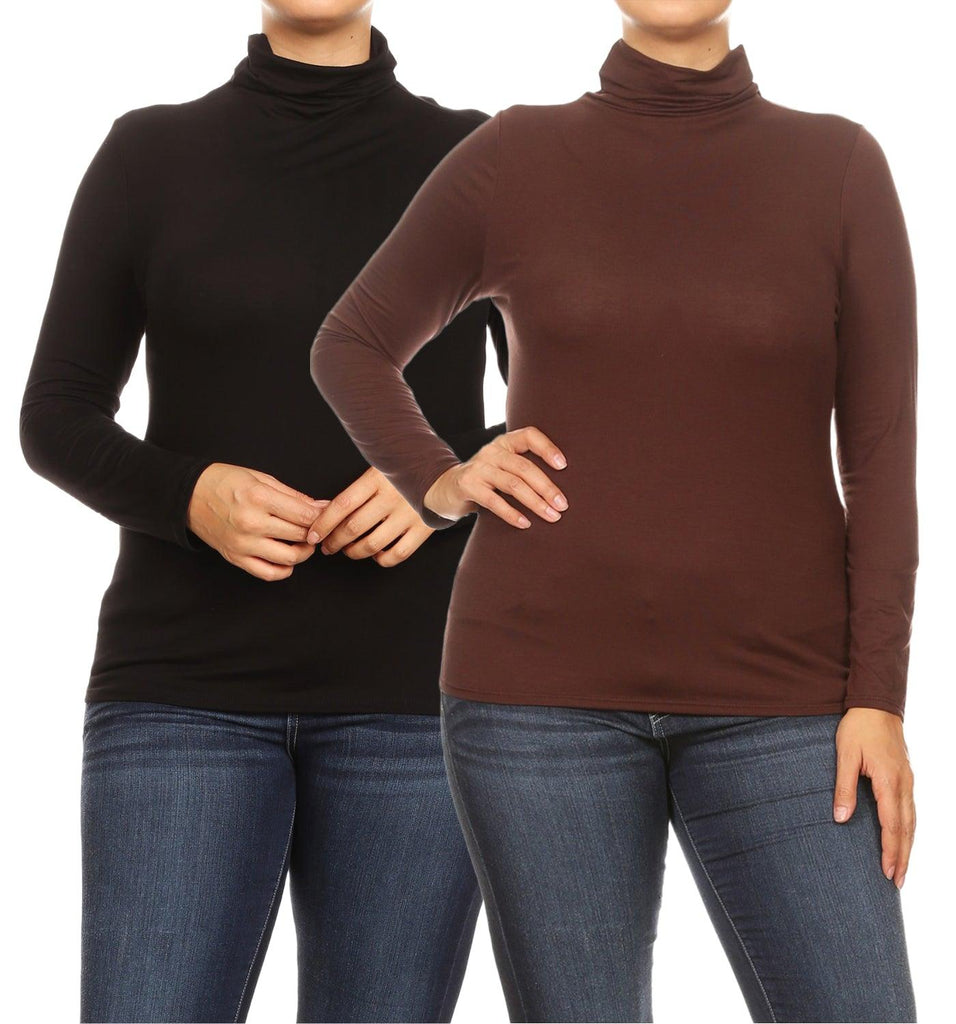 Women's Plus Size Fitted Long Sleeve Solid Turtleneck Sweater (Pack of 2) FashionJOA