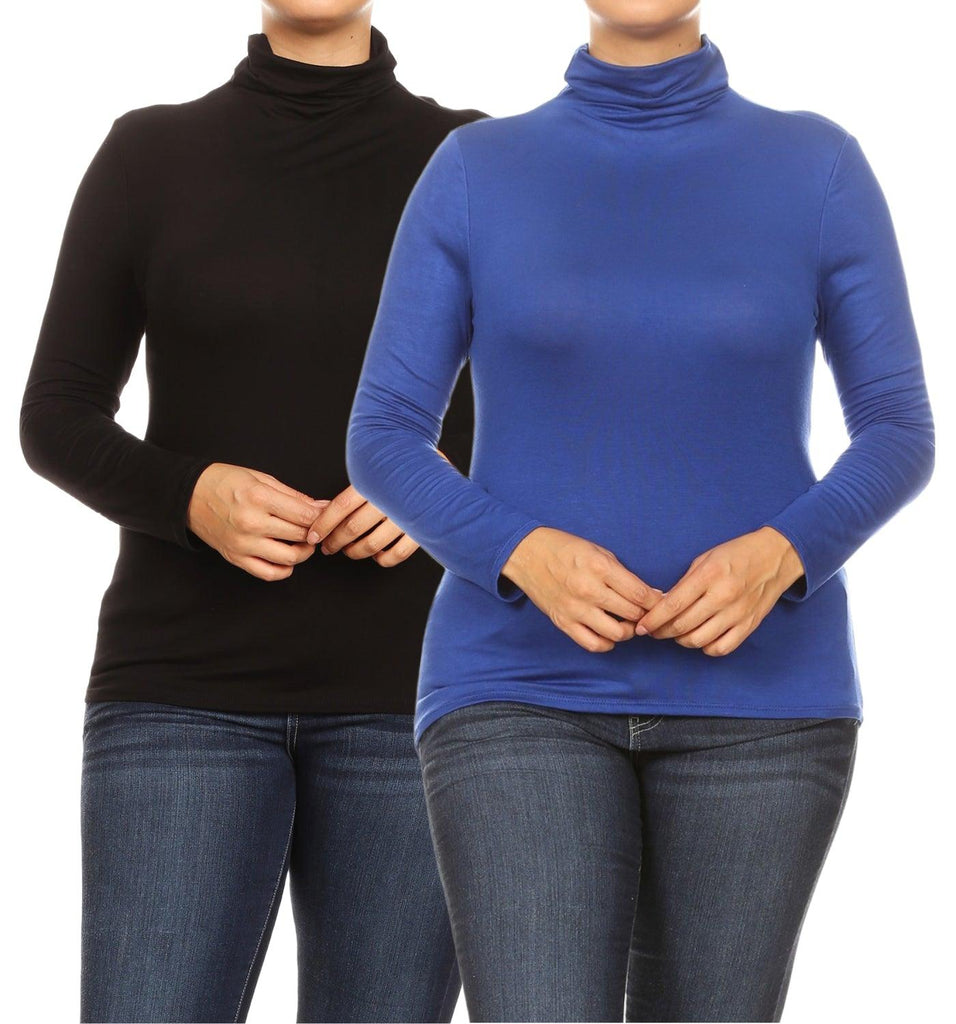 Women's Plus Size Fitted Long Sleeve Solid Turtleneck Sweater (Pack of 2) FashionJOA